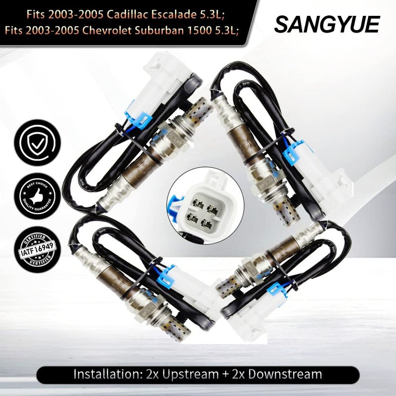 Sangyue 4X Oxygen Sensor for 2003 2004 2005 Chevrolet Chevy Suburban 1500 Silverado 1500 Escalade Tahoe Sierra 1500 Yukon XL 1500 5.3L Upstream + Downstream - Image 3